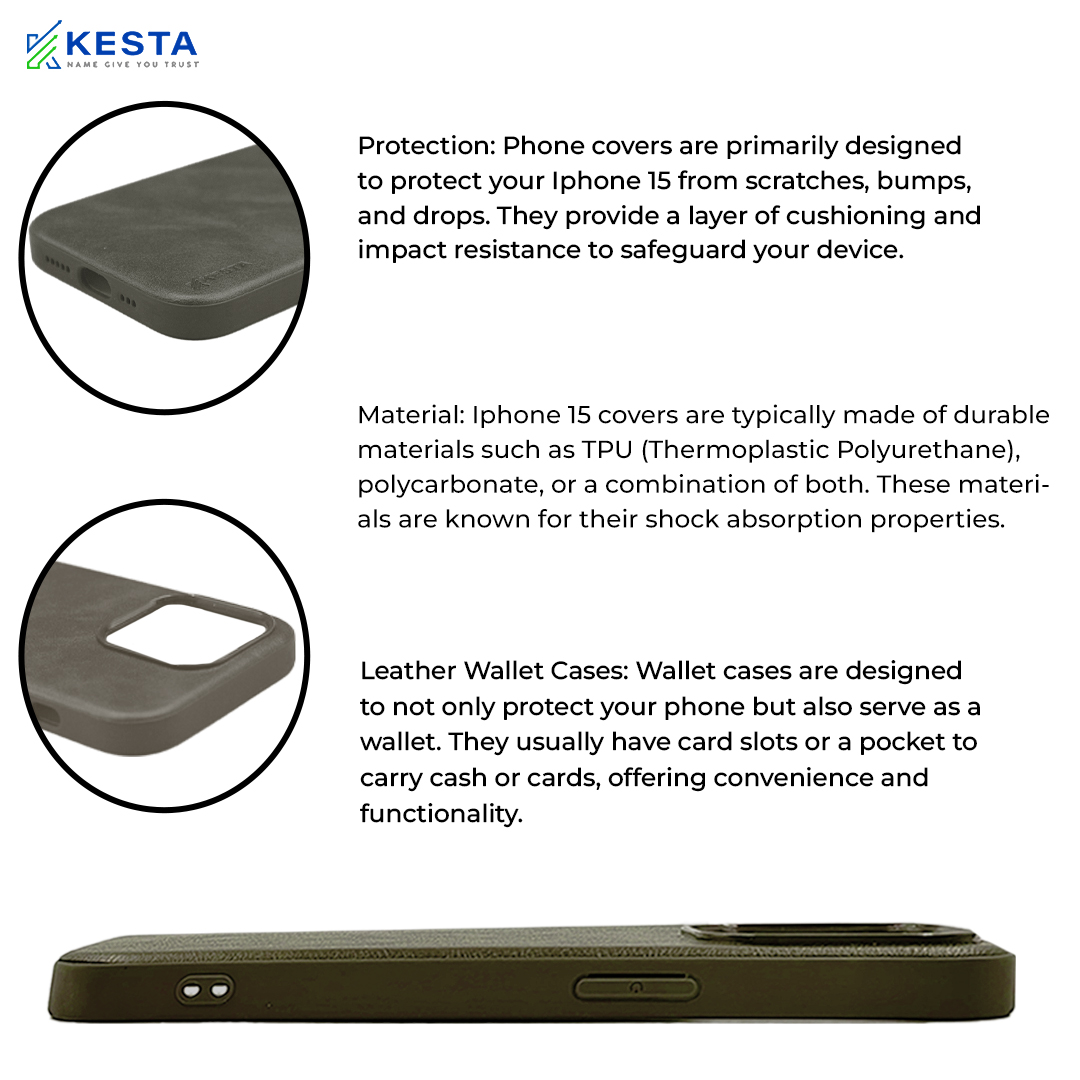 iPhone 15 Cover - Brave Titanium Leather Case (Waterproof & Dustproof)